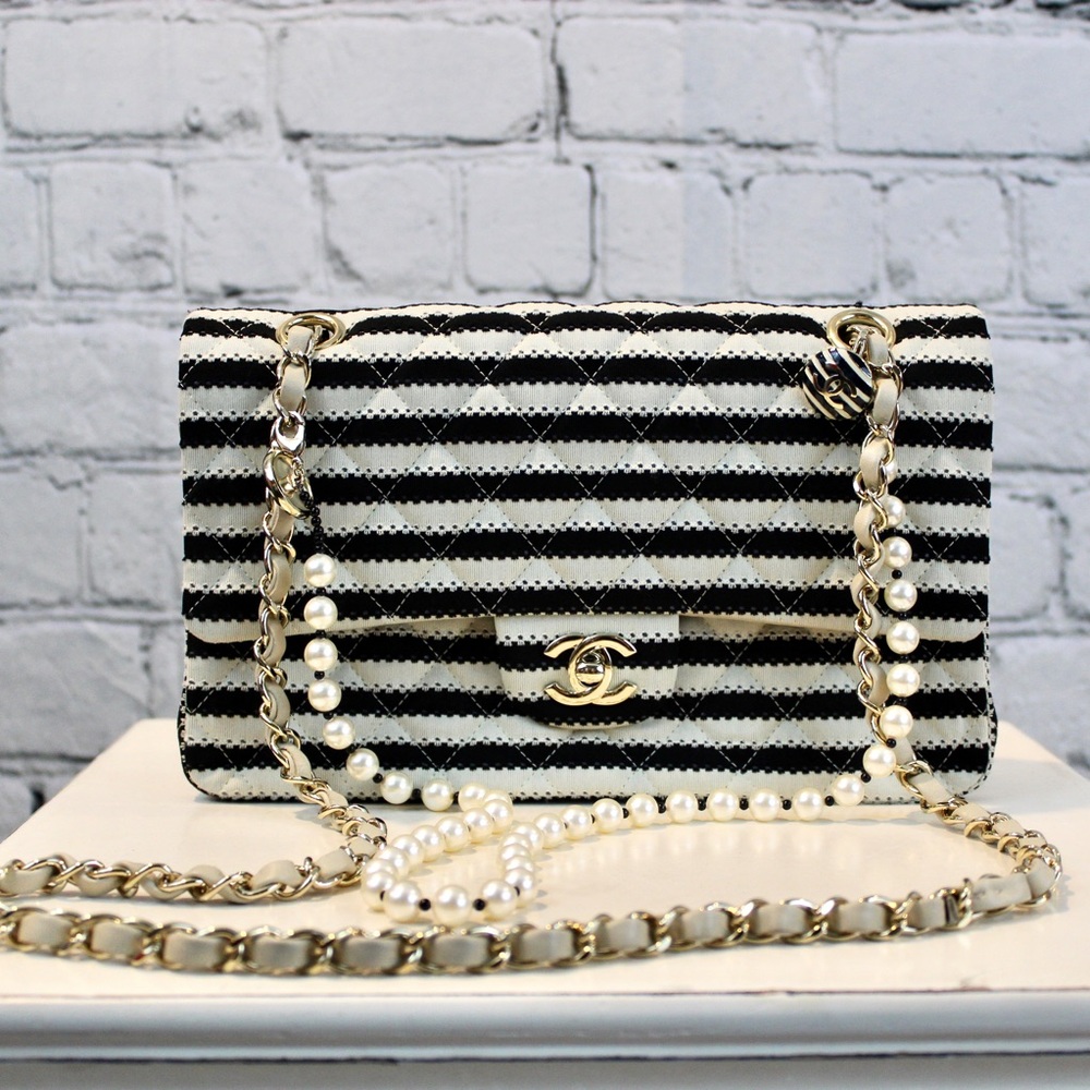 Chanel marine striped classic flap bag
